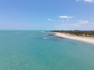 Aerial view of Barra Grande beach, Piaui. Paradisiacal turquoise ocean. Perfect beach to practice kitesurf in Brazil.