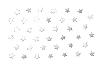 Silver glittering stars confetti on transparent background