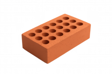 Red perforated clay brick for building and construction projects against a transparent background