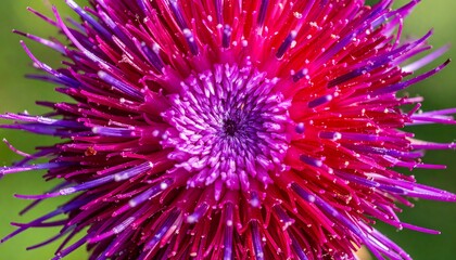 Vivid macro shot of a spiky purple and red flower