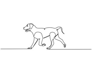 Continuous line drawing of dog animal. Single line illustration of cheerful dog animal. Adorable animal concept. Editable outline
