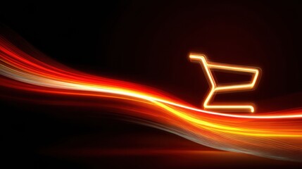 Abstract Representation of a Shopping Cart With Glowing Trails in Vibrant Colors on a Dark Background