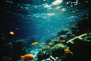 Fototapeta premium Vibrant underwater scene filled with colorful fish swimming amid