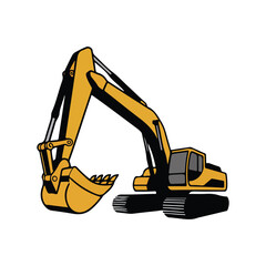 Heavy Yellow Excavator or Digger Machine Vector Illustration 