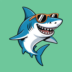 Cool Cartoon Shark Mascot Wearing Sunglasses with Big Smile Vector Illustration