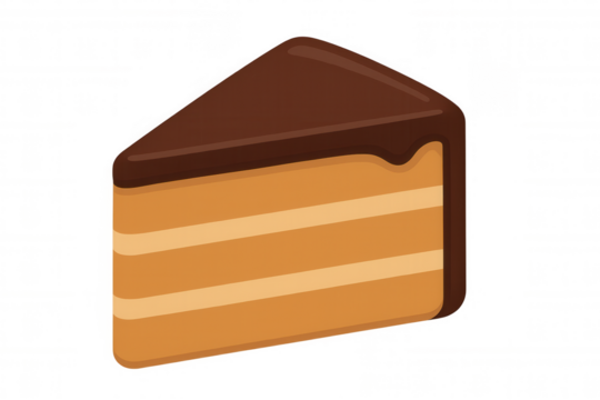 Slice of chocolate layer cake dessert with ganache icing. Sweet baked food icon on transparent background
