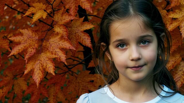 Israeli Girl Portrait: Close-Up of 13 Year Old Looking Straight on Autumn Background