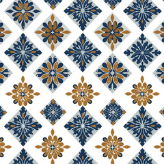 Decorative Floral Tile Pattern on White.