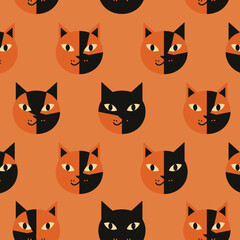Halloween Cats Seamless Pattern Design.