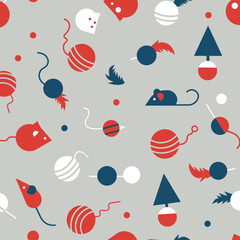 Playful Geometric Cat Toy Pattern.