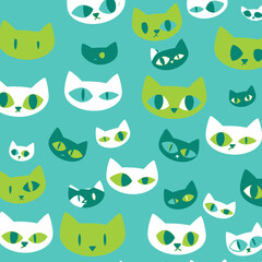 Retro Cat Heads Seamless Pattern.