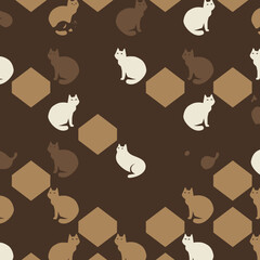 Seamless Pattern with Cats and Hexagons.