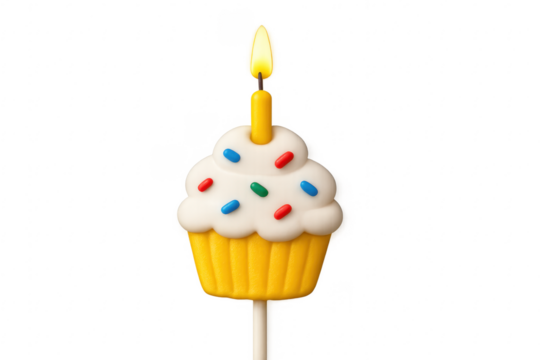 Cupcake birthday candle burning flame celebrating party