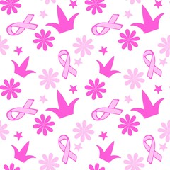 Breast cancer month seamless pink ribbon day mammogram pattern for medical accessories and medicine textiles