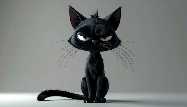 Cartoon black cat with an angry expression