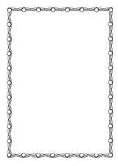 Rectangular border with twisted geometric lines and round dot accents forming a continuous frame. Vector illustration for packaging, label, menu, or invitation layout.