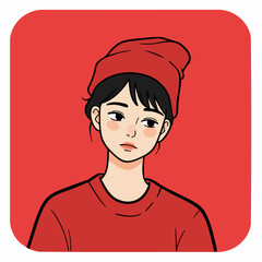 Cartoon Flat Style Attractive Young Woman with Beanie Headwear Portrait