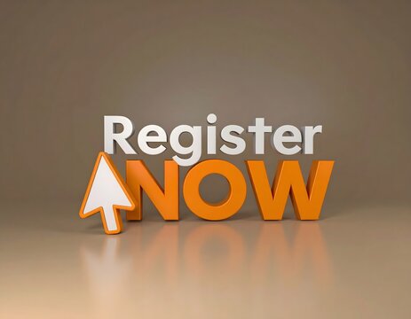 Urgent 3D "Register Now" Text with an Arrow Icon
