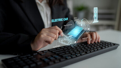 Structure of electric car showing battery system, traction motor, control units, and charging station for understanding EV functionality and energy flow Latch