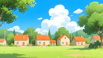 house on the hill 2d cartoon illustration 