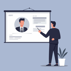 Modern Flat Design Presentation Board with Male Presenter Illustration