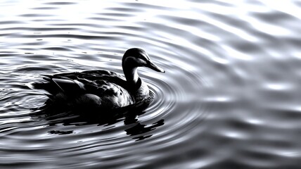 Fototapeta premium Duck swimming gracefully in a serene pond during the hour reflecting the sunlight
