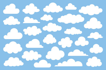 Seamless cloud pattern with white clouds on blue sky background. Cute minimal vector design for baby fabric, wallpaper and nursery decor.