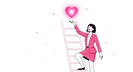 Obraz premium A woman climbing a ladder towards a heart representing hope and aspiration