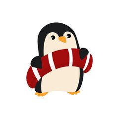 An illustration of a cute penguin holding a red lifebuoy