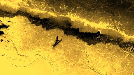 Surfer navigates waves under sunlight at a scenic beach location