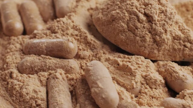 Ashwagandha Indian Ginseng Powder in White Bowl isolated on white background, superfood close up. 