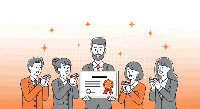 Achievement Celebration Involving A Team, Featuring A Certificate And Applause In A Ceremony