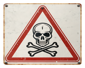 danger sign with skull and cross bones, cutout, PNG isolated on white or transparent background, generated AI