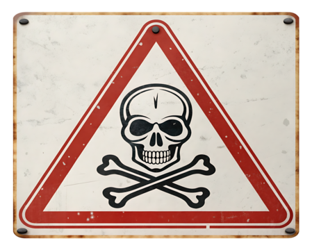danger sign with skull and cross bones, cutout, PNG isolated on white or transparent background, generated AI