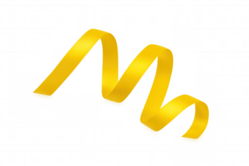 Yellow satin ribbon spiraling and unraveling, a decorative element for celebrations and gifting, transparent background