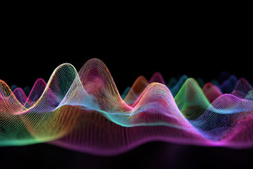 Neon Light Waves Equalizer &mdash; Abstract 3D Synthwave Audio Visualization on Dark Background