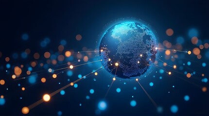 Fototapeta premium Global network connecting the world with glowing data streams, perfect for tech startups and innovative businesses looking to expand their digital reach