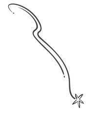 Drawing shooting space star with trails. Doodle icon of star moving through cosmic space. Sketch falling glide star vector illustration.