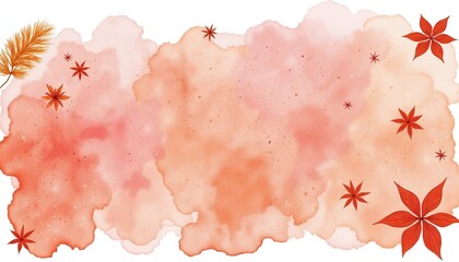Soft watercolor background with autumn leaves in orange and pink  