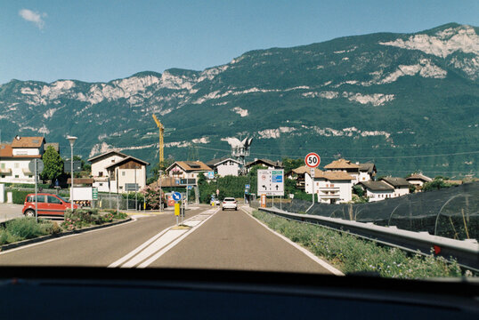 Driving through a mountain village in South Tyrol, Italy  