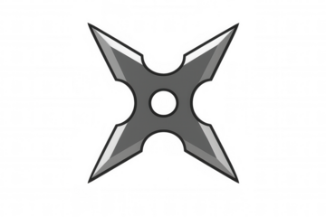 Iconic shuriken throwing weapon, featuring sharp metal blades and a central hole. Symbolizing ninja culture and martial arts