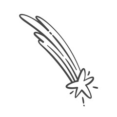Falling star with trails in doodle style. Sketch shooting star convey motion and whimsy, vector illustration
