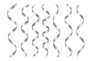 Silver curling party streamers falling celebration design