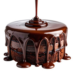 Obraz premium Rich chocolate cake with decadent fudge poured on top. Dark, delicious, and tempting dessert