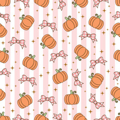 Pumpkin Bow pastel seamless pattern