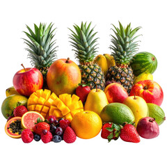 A vibrant assortment of tropical fruits pineapple, mango, apple, berry, orange