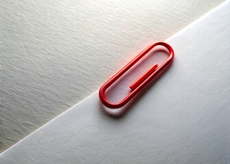 A single red paperclip holding together two sheets of white paper on a textured surface isolated on transparent background