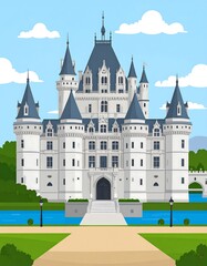 Cartoon illustration of a European castle with turrets