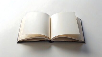 Obraz premium An open blank book with clean white pages casting a subtle shadow isolated on transparent background