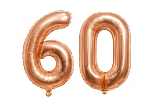 Rose gold number 60 foil balloon celebrating birthday